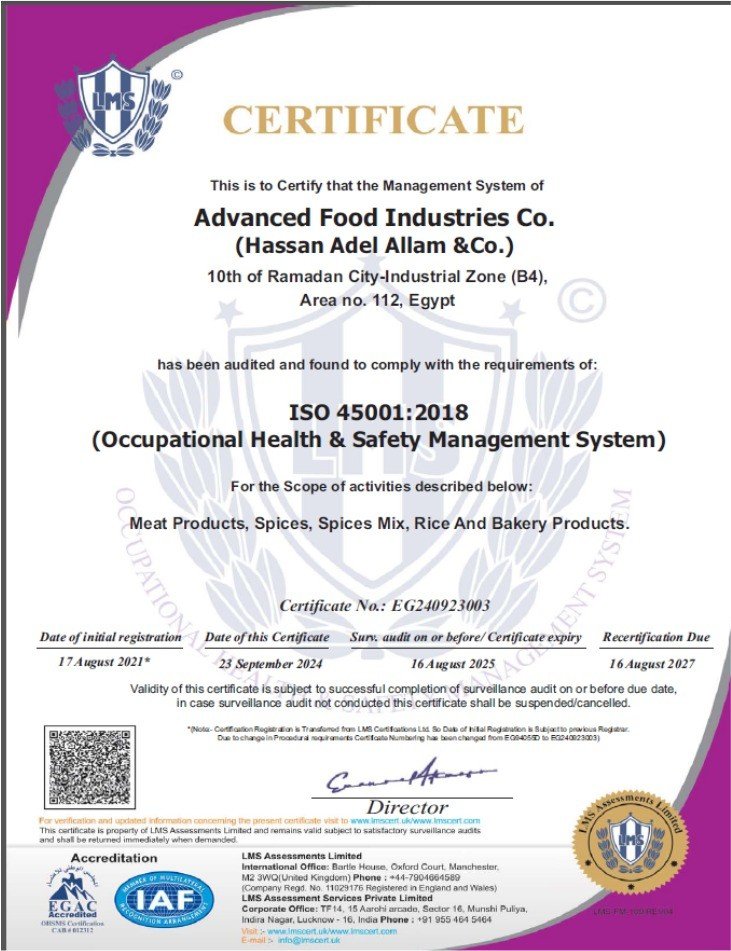 ISO 45001:2018 certificate